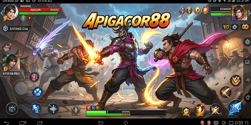 Screenshot menunjukkan aksi pertarungan intens dalam APIGACOR88.
