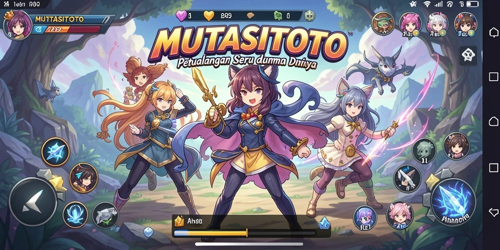 Screenshot gameplay MUTASITOTO yang menampilkan aksi karakter anime.