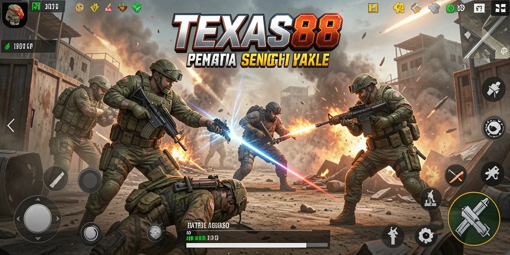 Screenshot gameplay TEXAS88 yang intens dalam pertempuran Battle Royale.